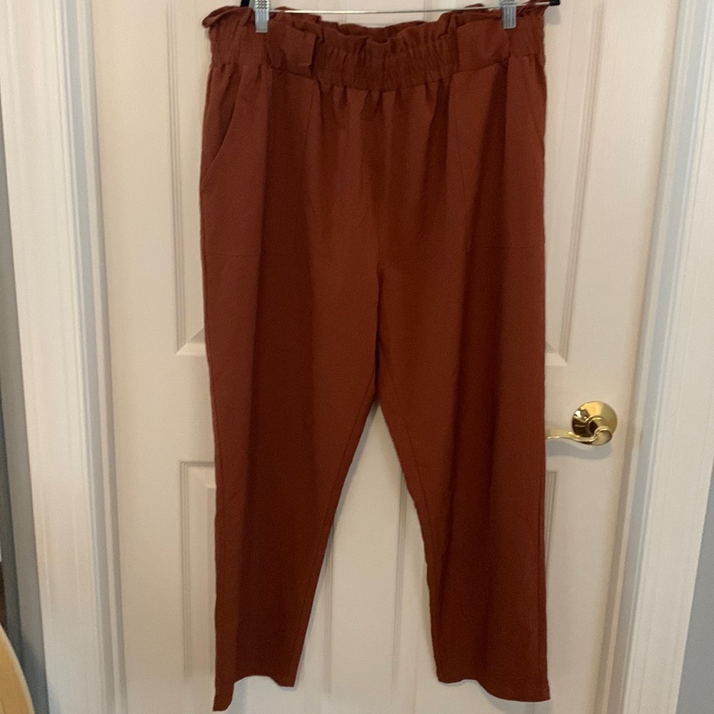 Hanna Nikole Brick Red/Orange Paper Bag Waisted Pants With Pockets Size 20w